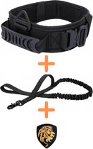 Always Prepared © Pro K9 Halsband + Riem + Patch - Hals 35-75 CM - Hondenhalsband - voor middel en grote honden - One Size Zwart