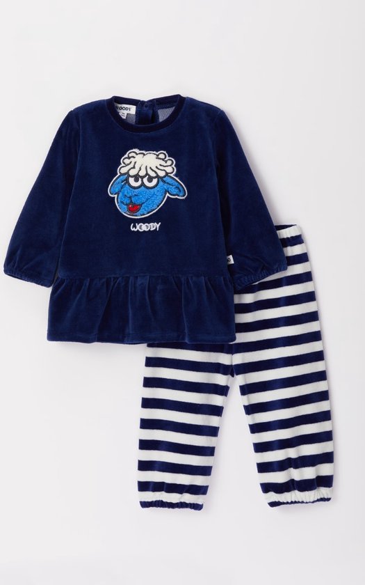 Woody pyjama velours baby meisjes - donkerblauw - schaap - 222-3-PDL-V/869  - maat 80 | bol.com