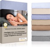 Bed Couture Velvet Flanel Hoeslaken - 100%  Gekamd Katoen - Hoge Hoek 30cm - Eenpersoons 100x200 cm -  Winter Blauw