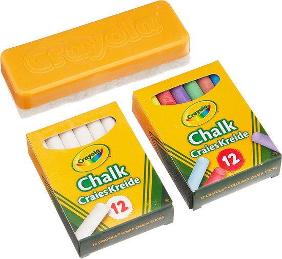 Crayola - Krijt - Set 24 Witte En Gekleurde Krijtjes Voor Schoolbord Met Wisser