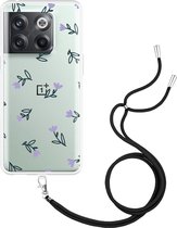 OnePlus 10T Hoesje met Koord Paarse Bloemen - Designed by Cazy