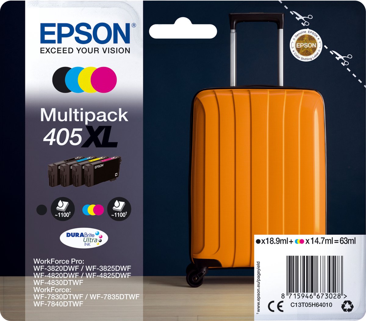 Inktcartridge Epson 405XL zwart + 3 kleuren