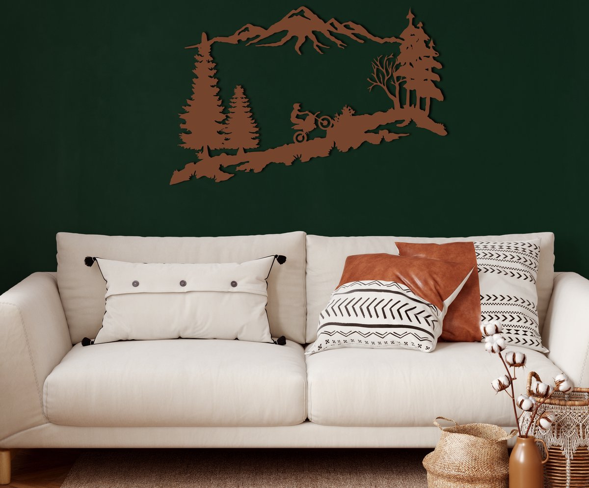 Wanddecoratie |Motocross | Metal - Wall Art | Muurdecoratie | Woonkamer | Buiten Decor |Bronze| 45x29cm