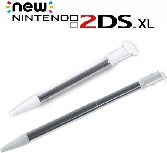 2x Inschuifbare Aluminium Stylus Pen voor New Nintendo 2DS XL Wit bol