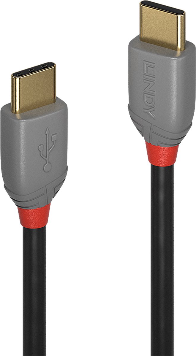 LINDY 36871 USB-kabel USB 2.0 USB-C stekker, USB-C stekker 1.00 m Zwart, Grijs