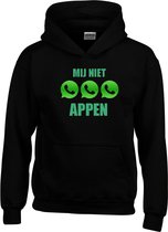 Hoodie - Mij Niet Appen - Nooby® - Fun - Kleding - Maat XXL - Zwart - Tekst - Print