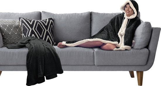 Linnick Flannel Fleece Blanket + Hoodie with Hood Croco - noir - 140x200cm - 130x180cm - Plaid
