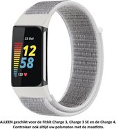 Wit Grijs Nylon Horloge Bandje geschikt voor Fitbit Charge 3 / Charge 3 SE / Charge 4 – Maat: zie maatfoto – white grey nylon smartwatch strap - Polsbandje