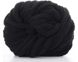Chunky Wol Zwart - 100% Polyester Chenille - Breigaren voor dekens en sjaals