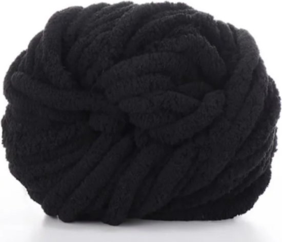 Chunky Wol Zwart - 100% Polyester Chenille - Blanket Chunky Yarn - 250 g - Breigaren - Giant yarn - 2 cm - dik steek - Super chunky wol - Breigaren - Soft - Fluffy
