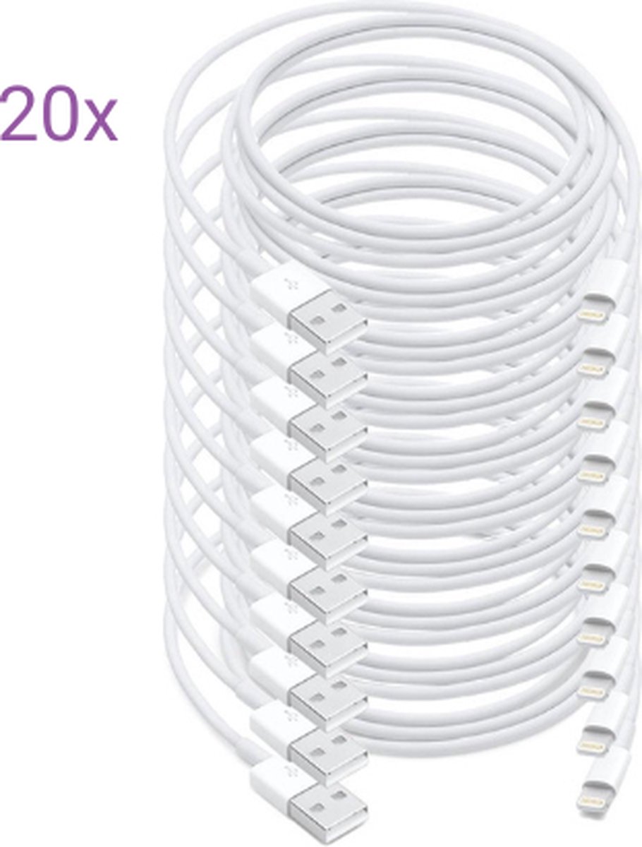 Viewr - USB-A naar iPhone Lightning kabel - 20 Stuks - 1 Meter - Oplader Kabel - Snel Lader
