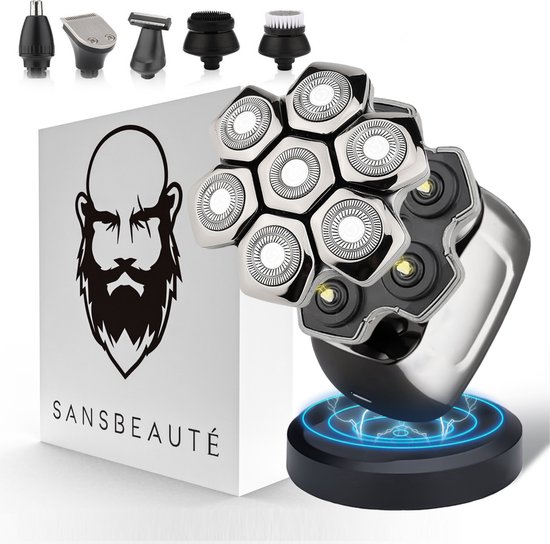 Foto: 6 in 1 scheerapparaat mannen trimmer tondeuse sansbeaut skullsharp pro magnetic electric face head shaver shave hoofd kaal scheren nat droog draadloos opladen elektrisch