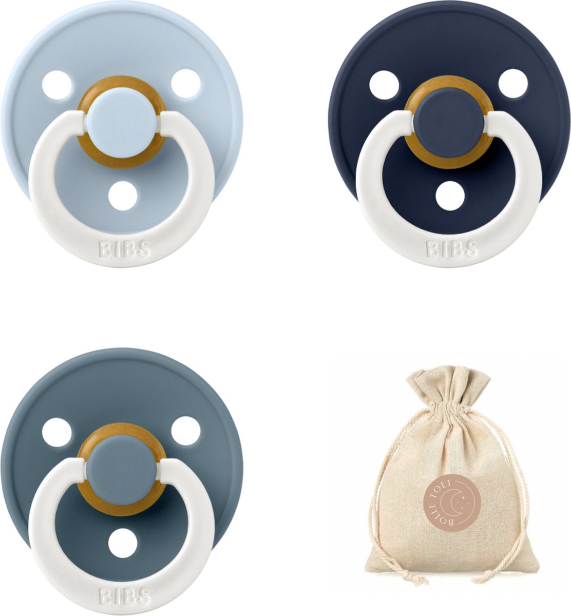 Goedkoopste Bibs fopspenen maat 1 0-6 maanden - set 3 spenen bolletoet speenzakje - Glow Petrol, Deep space, Baby blue