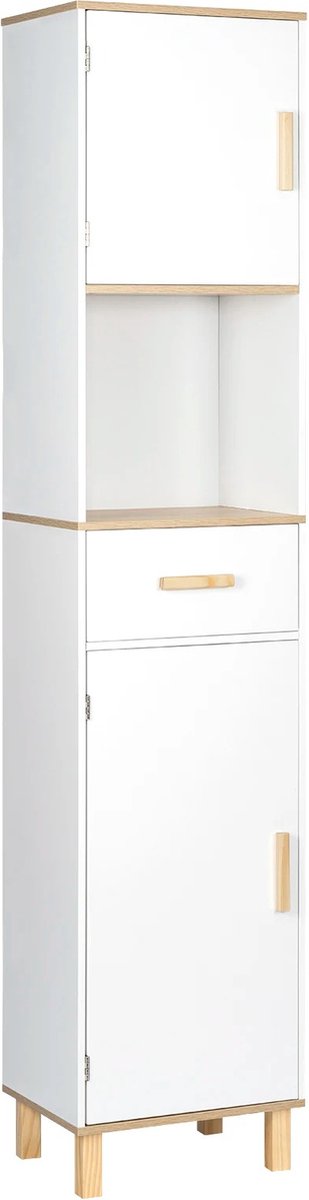 SteeFly® Hoge Badkamer Kast - 5 Vakken & 1 Lade - Modern Ontwerp - Verstelbare Onderdelen - 40X180X30Cm - Douche Kastplank