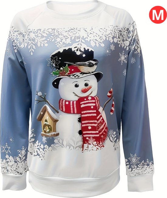 Bovista Kersttrui - Dames - Foute Kersttrui - Christmas Sweater - Kerst Sweater - Christmas Jumper - Pyjama - Pullover - Sneeuwpop - Blauw - Maat M