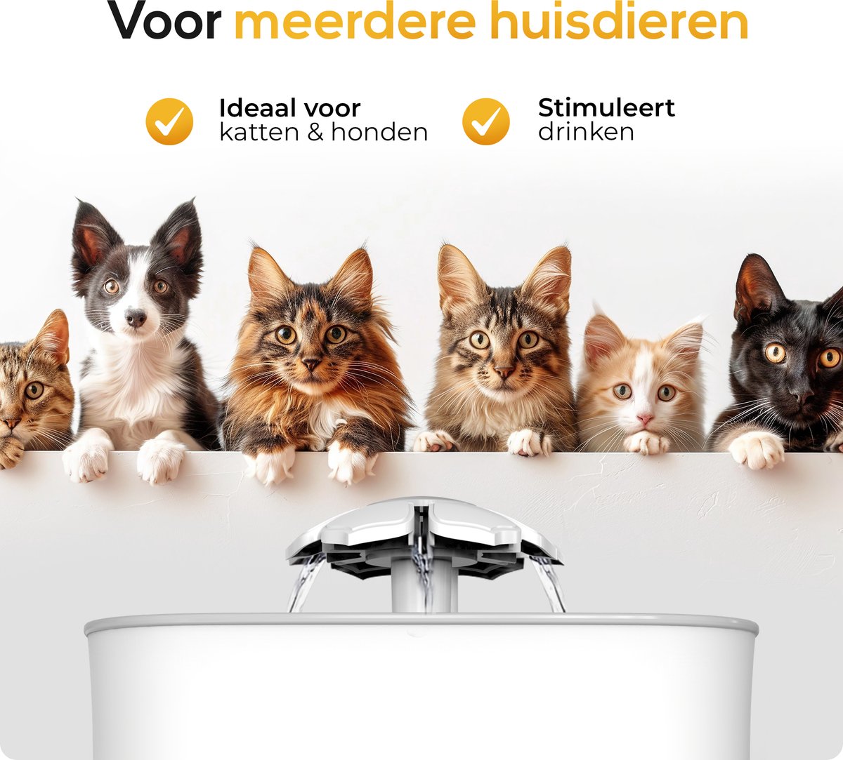Happy Things® Drinkfontein Kat & Hond GOLD – 2.5L Geruisloze Kattenfontein met 4 Filters – Stijlvolle Waterfontein – Gezonde Hydratatie voor Huisdieren thumbnail 8