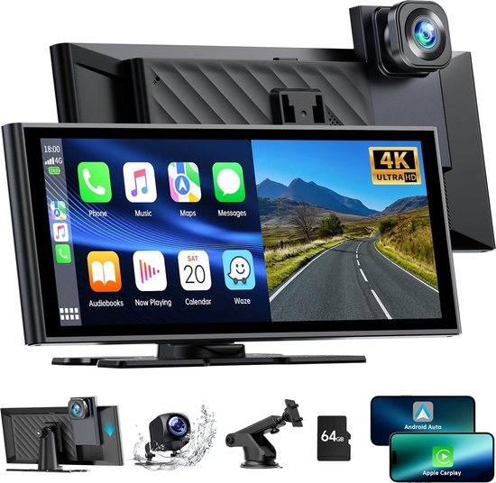 10.26" 2K Wireless CarPlay Android Auto Touchscreen Tragbare