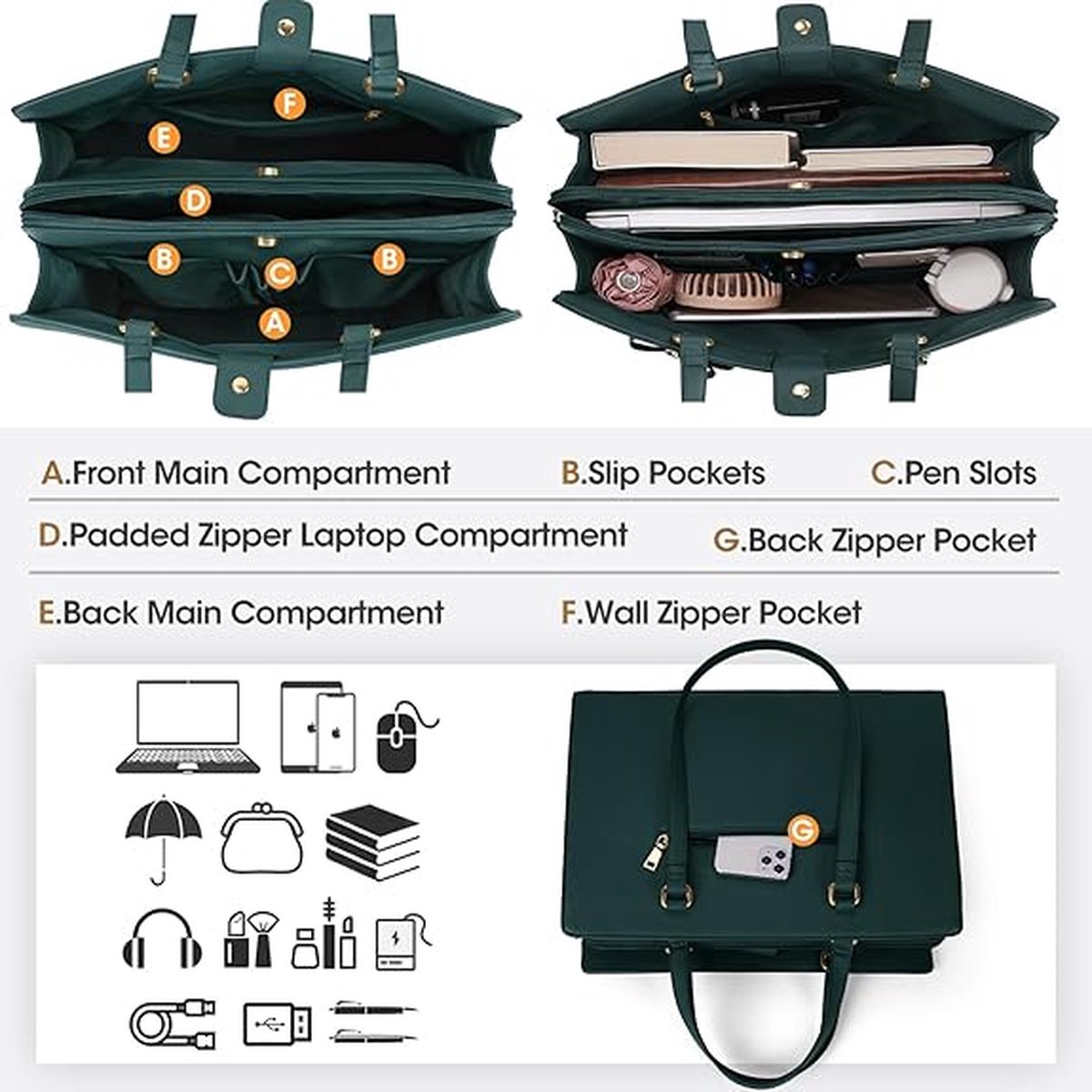 Handtas voor dames, shopper, grote zwarte tas voor dames, laptoptas, 15,6 inch, PU-leer, schoudertas, werktas voor zakelijk, werk, school