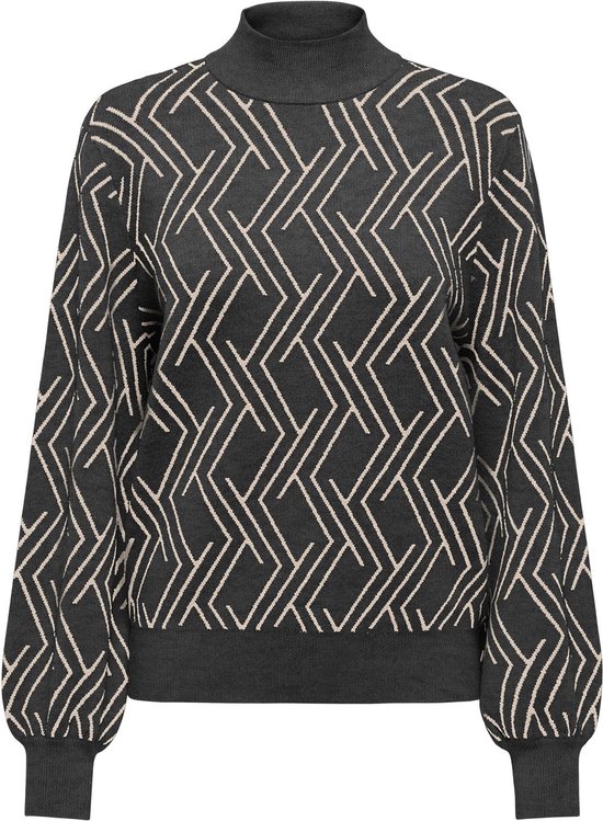 ONLY ONLANNY LS JQ O-NECK KNT Dames Trui - Dark Grey Melange Whitecap Gray