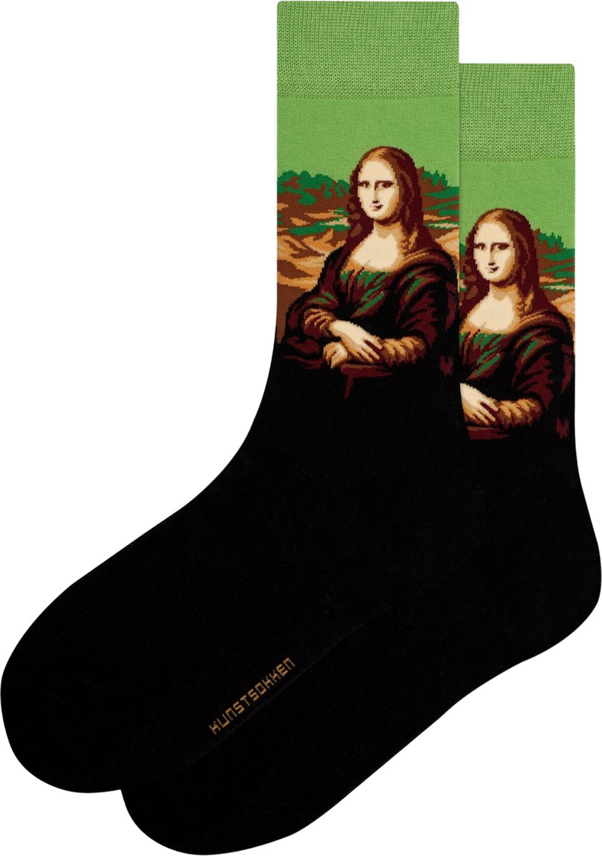 Kunst sokken - Mona Lisa: Leonardo da Vinci - Sokken Dames 36 40 - Biologisch Katoenen Sokken - funny socks happy - Vrolijke Sokken - Grappige Sokken - Sokken Cadeau