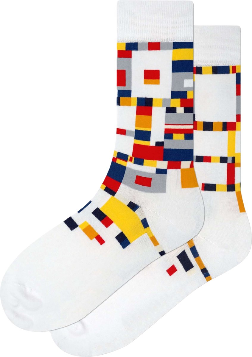 Kunst sokken - Victory Boogie Woogie: Piet Mondriaan - Sokken Heren 41 46 - Biologisch Katoenen Sokken - funny socks happy - Vrolijke Sokken - Grappige Sokken - Sokken Cadeau