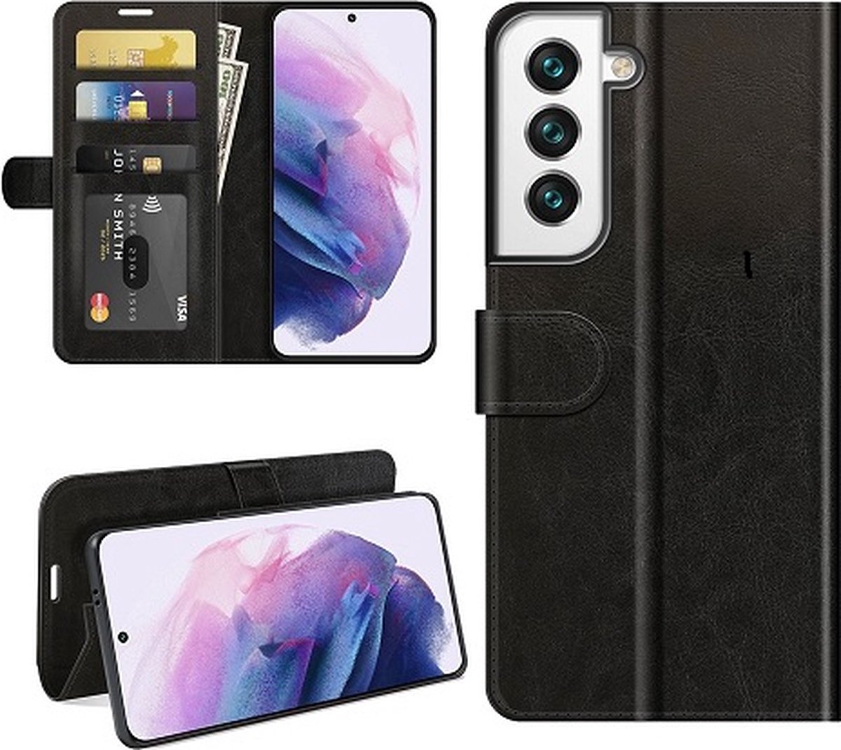 Samsung S22 Plus Hoesje Met Pasjeshouder Bookcase Zwart