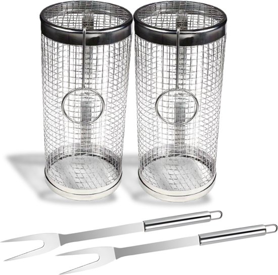 APOMOONS Grillmand van roestvrij staal, 3 stuks, groentenmand, grill, BBQ, cilinder, frituurmand