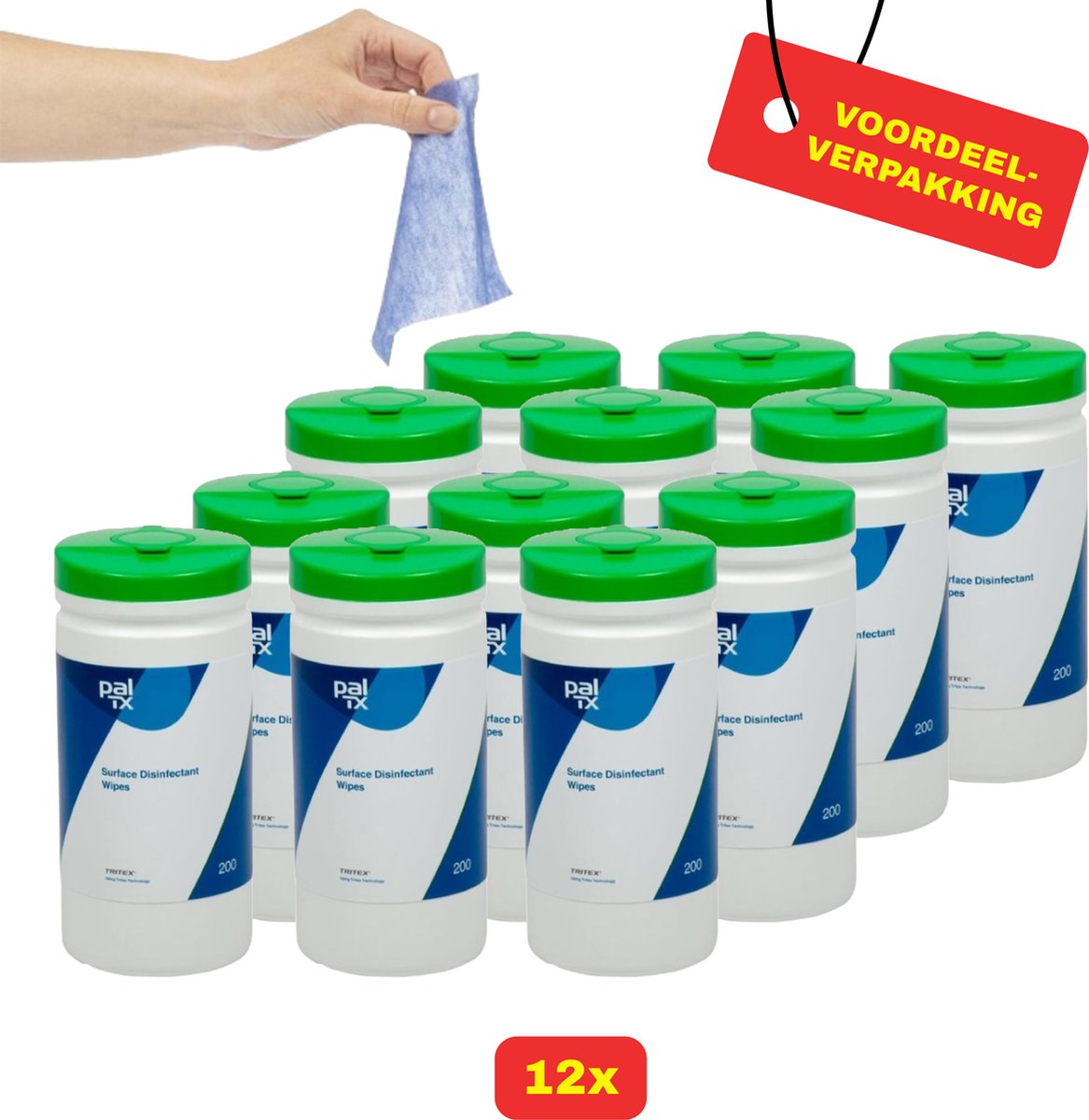 Goedkoopste 12x Desinfectiedoekjes Pal TX Groot formaat - 12x 150 stuks - Voordeelverpakking!