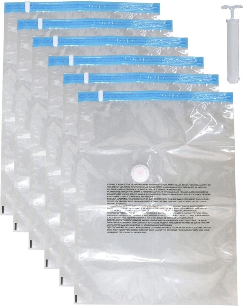 Vacuumzakken voor kleding/textiel - Vacuum opbergzakken - 6x stuks - transparant - 60 x 80 cm - met
