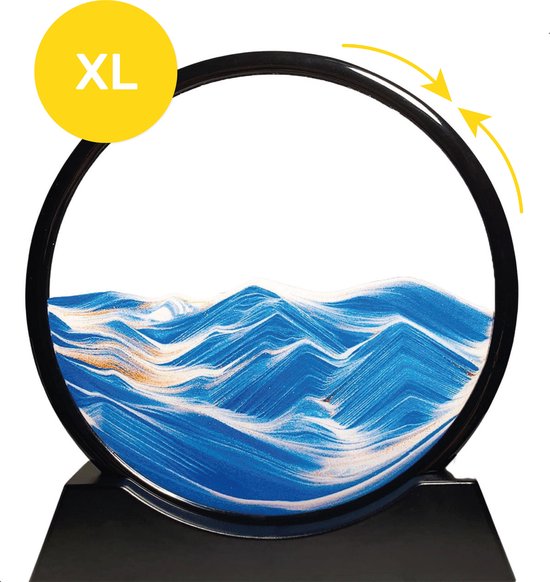 Foto: Zandkunst xl blauw diameter van 30cm 360 sand art in glas zandloper decoratie bewegende zandkunst