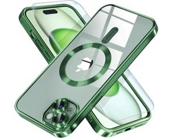 BixB hoesje met screenprotector geschikt voor iPhone 16 MagSafe siliconen Backcover - Groen