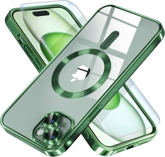 BixB hoesje met screenprotector geschikt voor iPhone 16 MagSafe siliconen Backcover - Groen