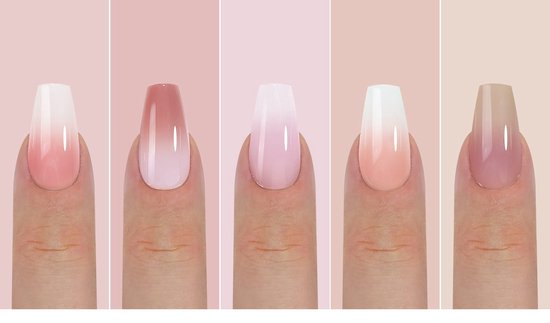 Foto: Soft gel tips medium coffin in 5 french fade natural kleuren french manicure french nails press ons plaknagels met lijm nepnagels met lijm nageltips met lijm full cover gelnagels frosted 150 stuks in doos 15 maten