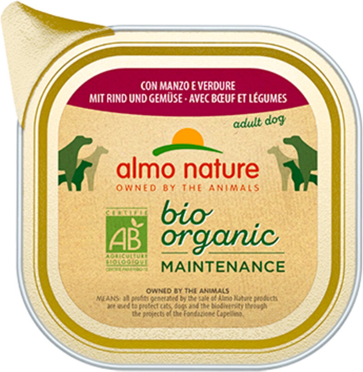 64x Almo Nature Bio Organic Maintenance Hondenvoer Rund en Groenten 100 gr