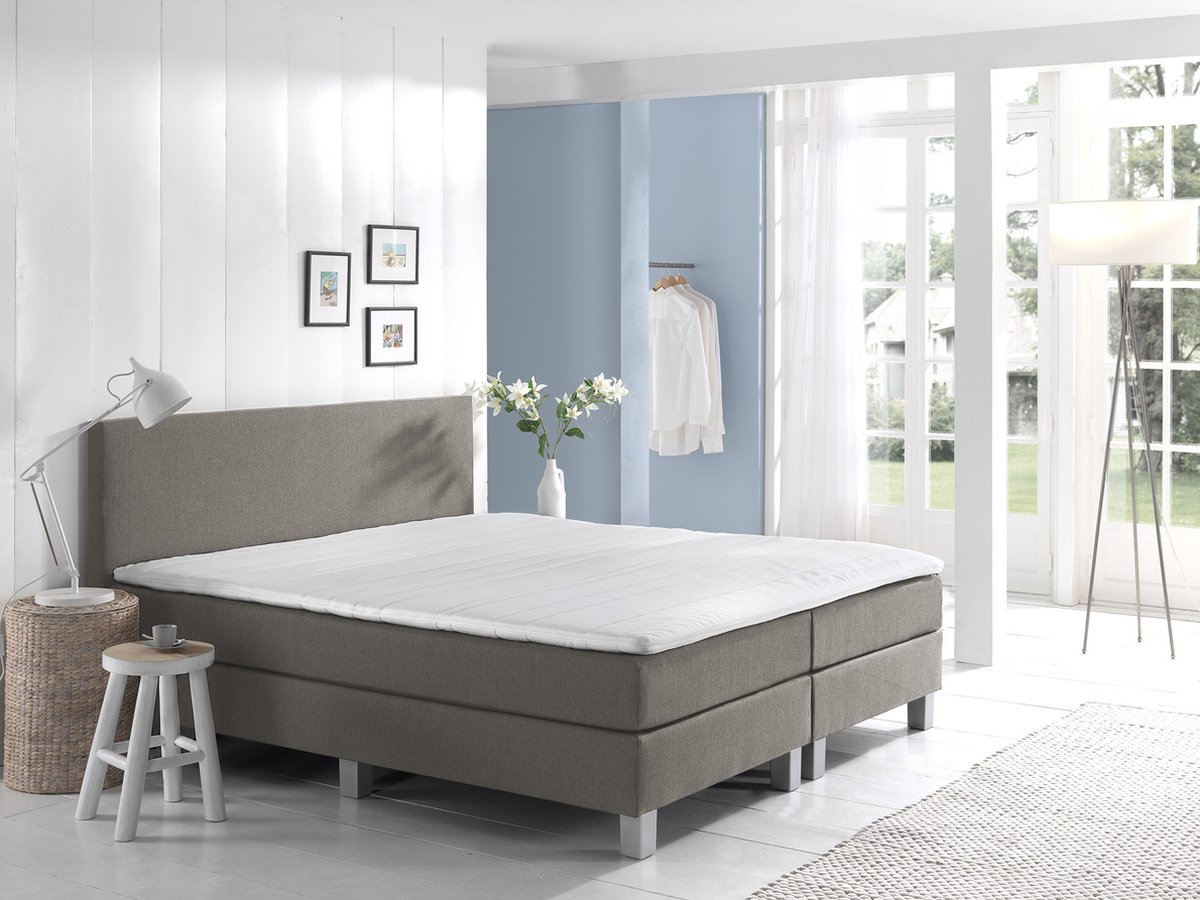 Boxspring Eefje comfort - Beige 160x200 7-zone pocket matras, incl. topper en gratis antislip