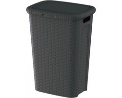 Weave - Wasmand - Wasmand Met Deksel - Hoog Model – 53 Liter – Donkergrijs – Stevig Gevlochten Kunststof – Ventilerend Design