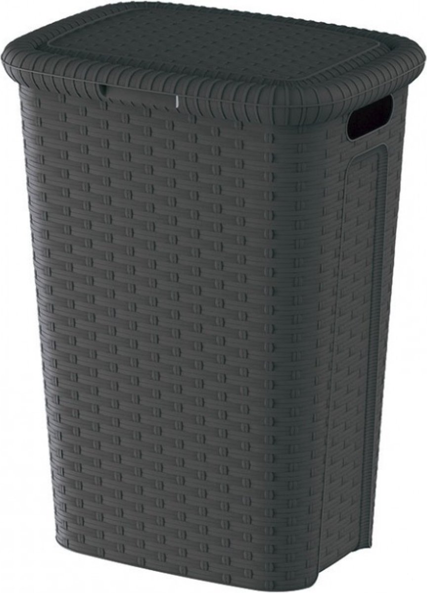 Goedkoopste Weave Wasmand Hoog Model – 53 Liter – Donkergrijs – Met Deksel – Stevig Gevlochten Kunststof – Ventilerend Design