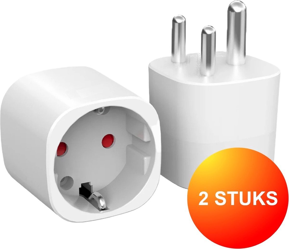 BSTNL 2x Reisstekker type D - Brandveilig - Ideaal voor reizen in India, Nepal en Sri Lanka - Fireproof - Universele wereldstekker - Vakantiestekker in Wit