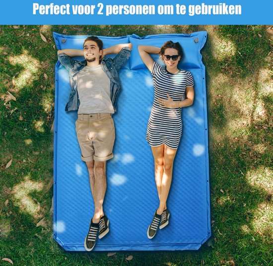 Go Plus Zelfopblazende Slaapmat 2-Persoons - Met Ingebouwde Kussens - Waterdicht & Lichtgewicht - Ideaal voor Kamperen, Hiken & Outdoor Reizen - Blauw — afbeelding 5