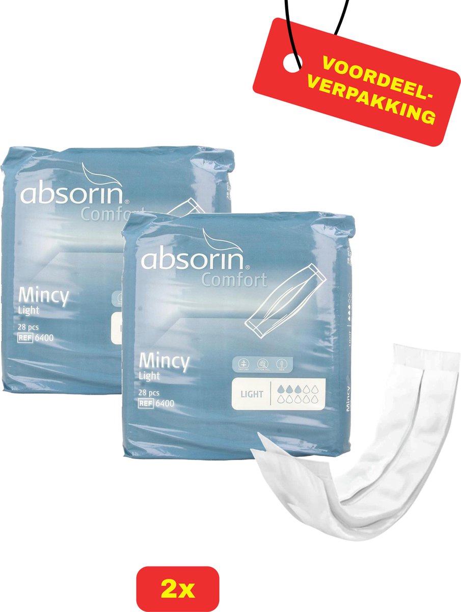 Goedkoopste 2x Absorin Mincy Licht Inlegverband Mannen - 2x 28 stuks - Voordeelverpakking!