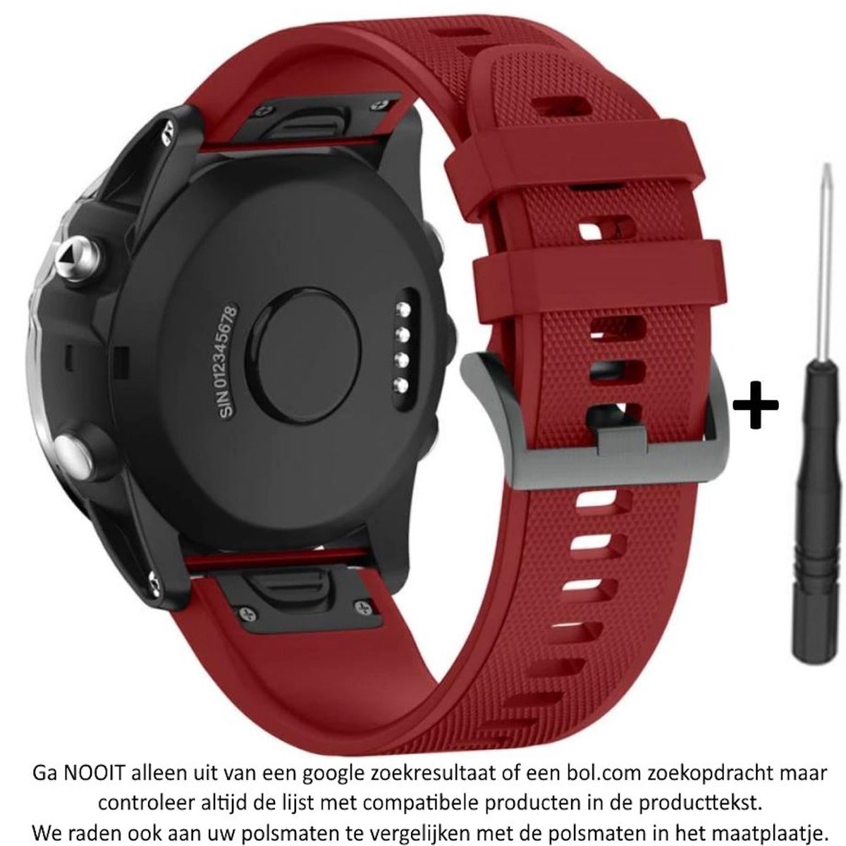 Rood Siliconen horlogebandje geschikt voor Garmin Fenix 5 ( 5 Plus  Sapphire) - Forerunner 935-945 - Quatix 5 5 Sapphire - Fenix 6 6 Plus - Approach S60  S62 - MARQ devices - D2 Delta - Quickfit Compatibel - 22 mm red smartwatch band - Maat:foto