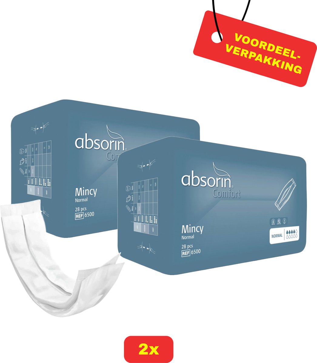 Goedkoopste 2x Absorin Mincy Normal Inlegverband Mannen - 2x 28 stuks - Voordeelverpakking!