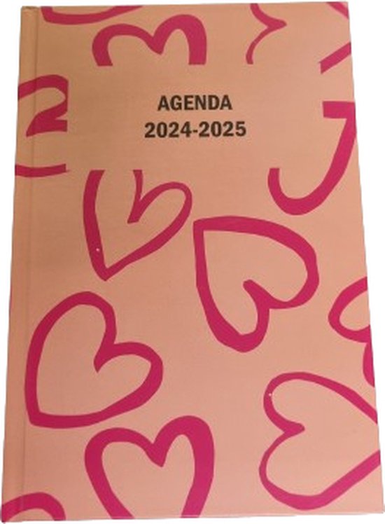 Bureau agenda - Kantooragenda 2025 - hartjes Print - Roze- Karton / Papier - 14,5 x 20,5 cm - Schoolagenda - Agenda