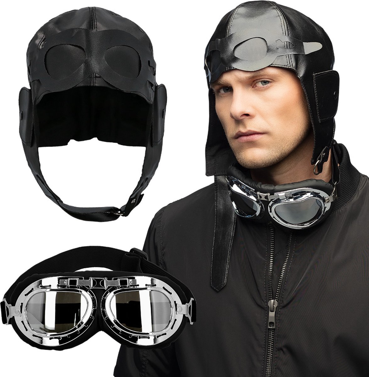 Boland - Set Airborne - Volwassenen - Unisex - Piloot - Retro - Accessoireset - Carnaval - Themafeest