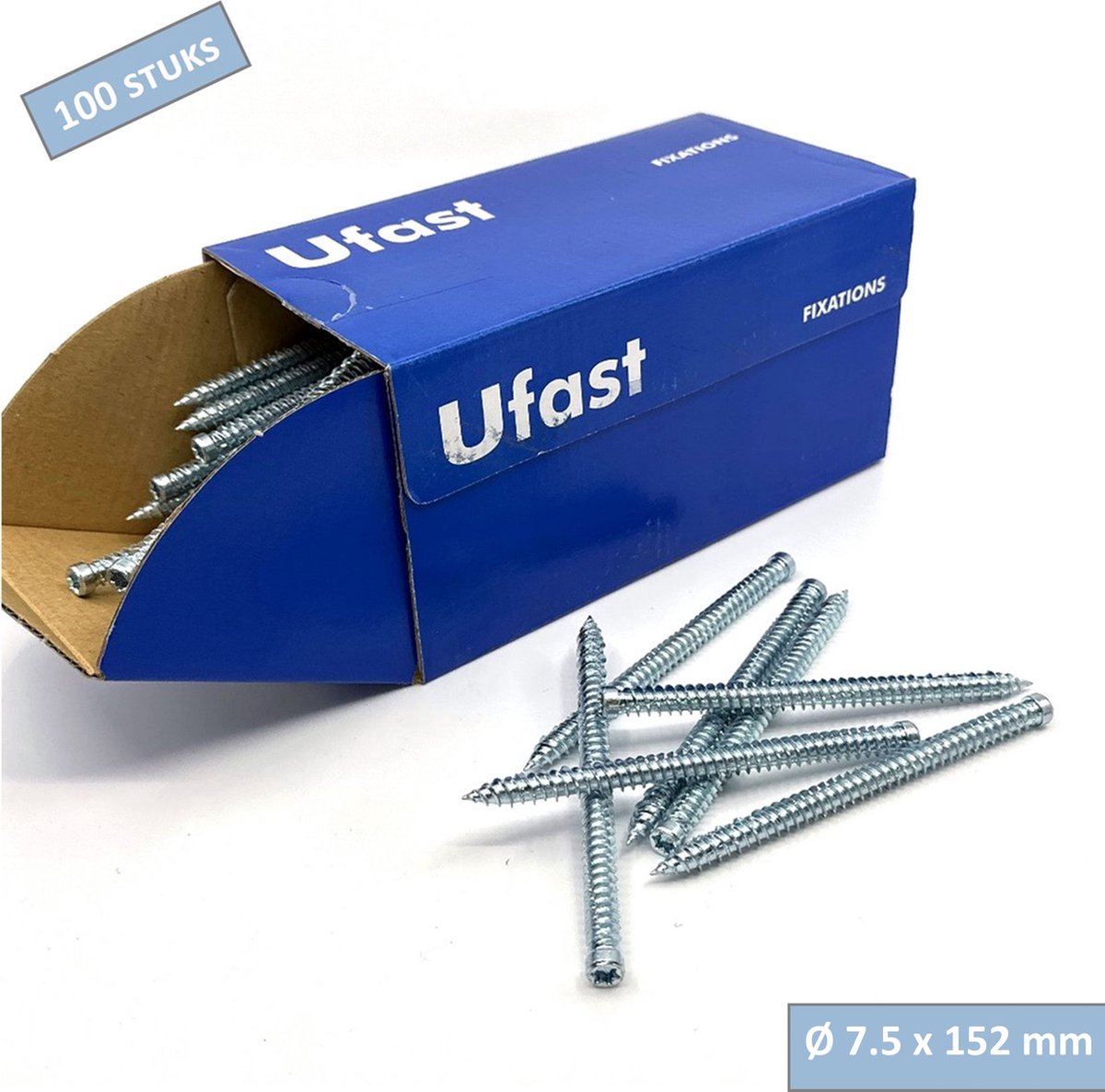 UFAST kozijnschroef Ø 7.5 x 152 mm - Cilinderkop - Verzinkt - Torx - 100 stuks