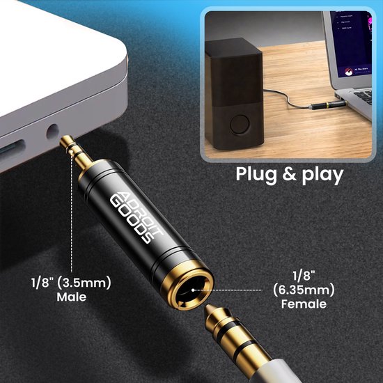 Adaptateur Audio Jack 6.35mm (1/4") Mâle Vers Jack 3.5mm Femelle - Plaqué Or - Neuf