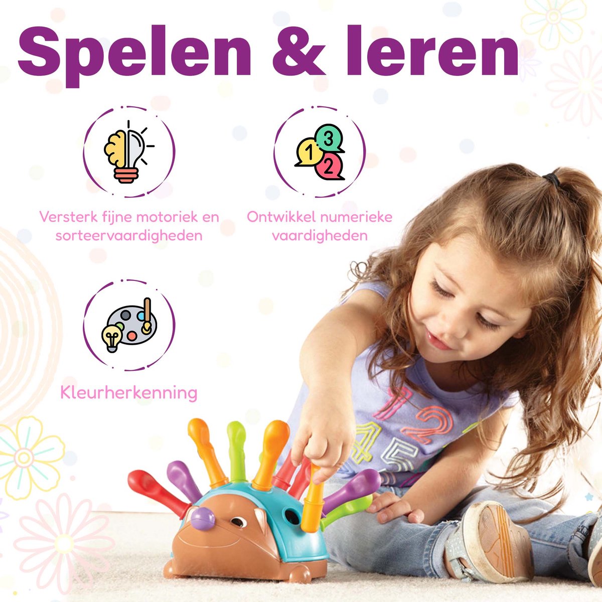 HOUBIE® Play- Spikie de Egel - Montessori speelgoed - Kinderspeelgoed - Peuter speelgoed - Montessori - Baby speelgoed 1 jaar - Babyspeelgoed - Speelgoed 2 jaar jongens - Baby speelgoed 1 jaar jongens - Baby speelgoed 1 jaar meisjes-Kleuter speelgoed — afbeelding 2
