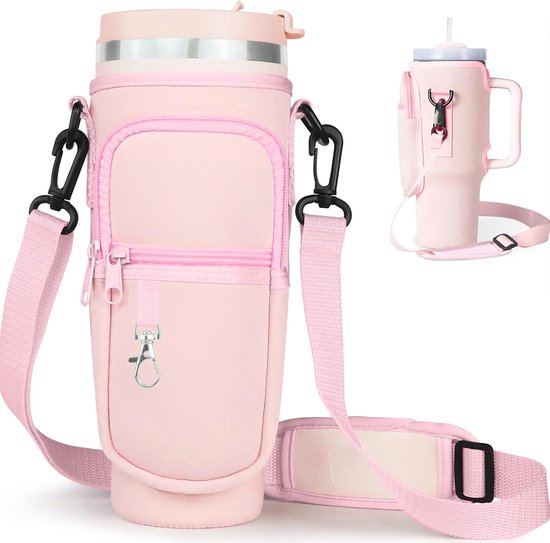 Tas voor Stanley Cup 40oz - Draagtas met vak voor mobiele telefoon, karabijnhaak en verstelbare schouderriem - Ideaal voor reizen, wandelen, hardlopen en fietsen (Hemelsblauw