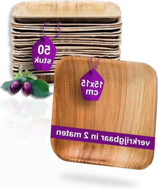 Waipur Bio Palmblad Borden – 200x Vierkant Bord 15x15cm - Composteerbaar Eersteklas Wegwerp Servies - Milieuvriendelijke Wegwerp Bordjes - vergelijkbaar met Bamboo Plates