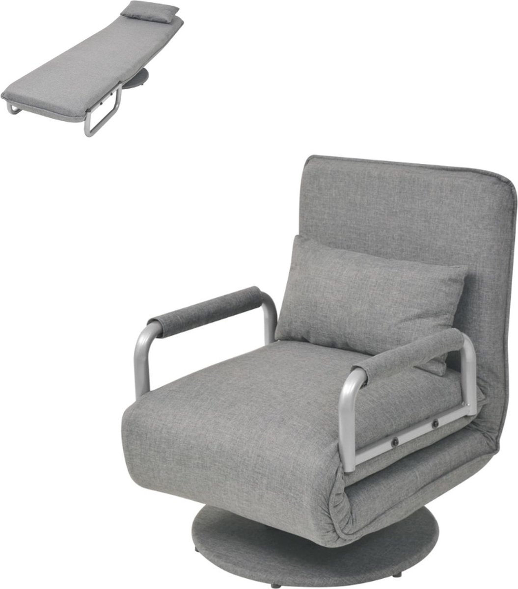 Slaapstoel - Uitklapbaar - Slaapbank - Logeerbed - Zetelbed - Slaapfauteuil - Vouwbed - 1 persoons - Zeer comfortabel - Lichtgrijs